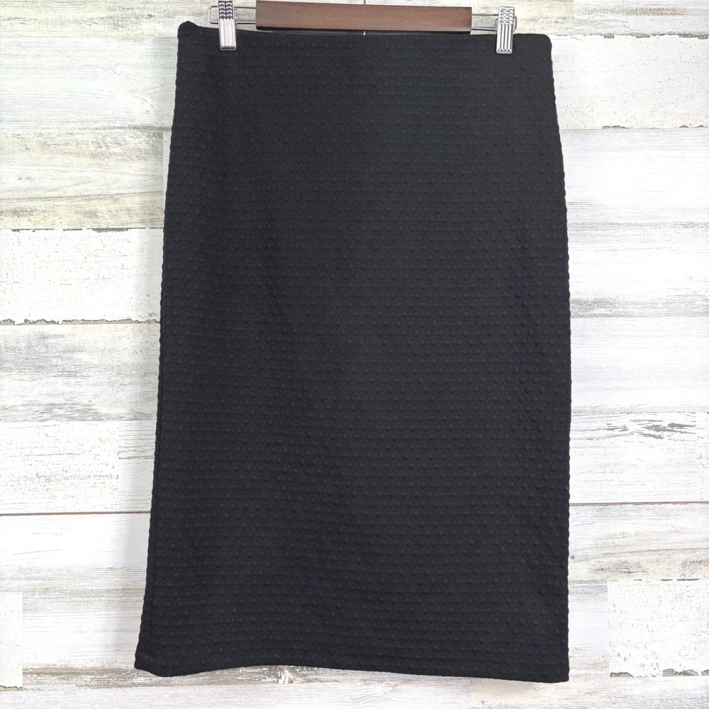 Ann Taylor LOFT Black Textured Diamond Matelasse Pencil Skirt Side Zip Stretch M